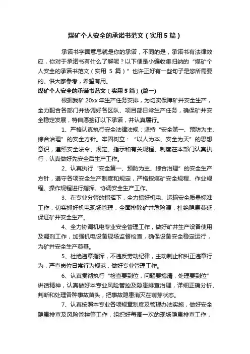 煤矿个人安全的承诺书范文（实用5篇）