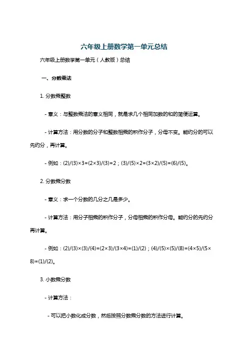 六年级上册数学第一单元总结
