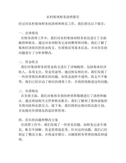 农村集体财务清理报告