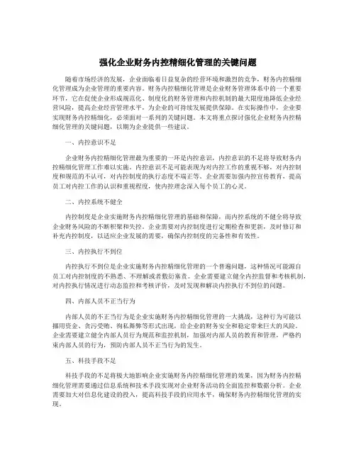 强化企业财务内控精细化管理的关键问题