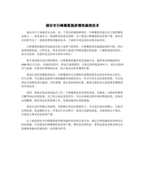 福安市巨峰葡萄提质增效栽培技术