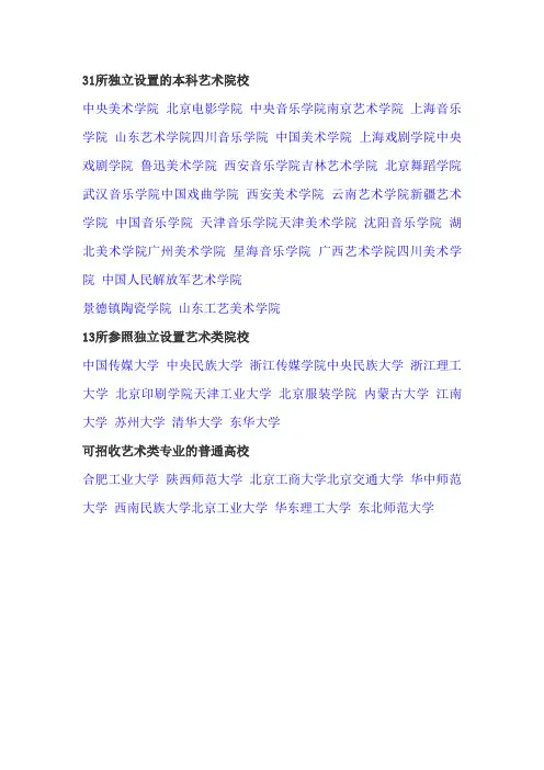 31所独立设置的本科艺术院校