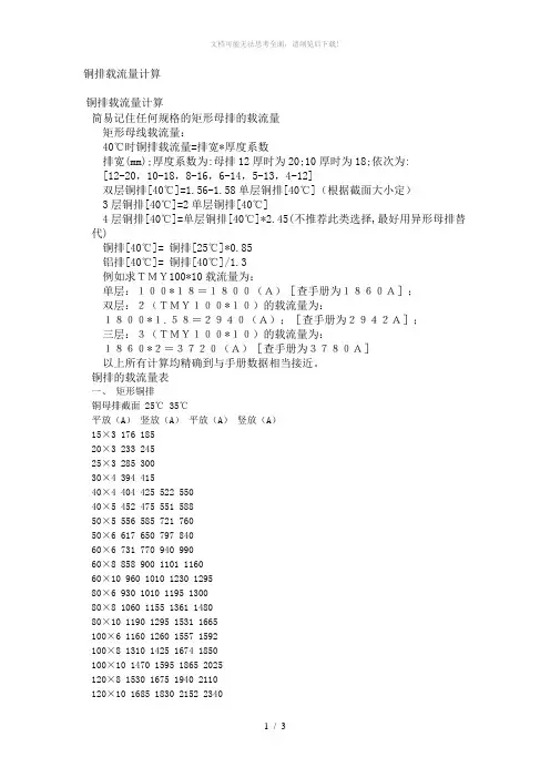 铜排载流量计算