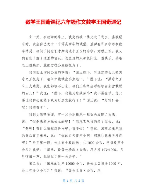 数学王国奇遇记六年级作文数学王国奇遇记