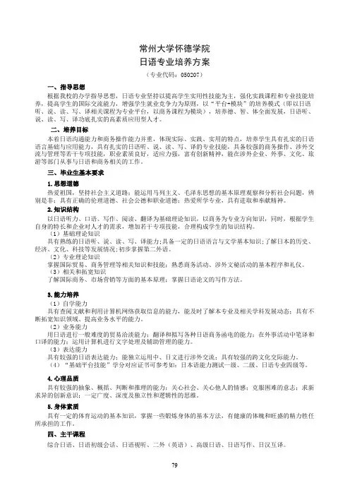 常州大学怀德学院日语专业培养方案