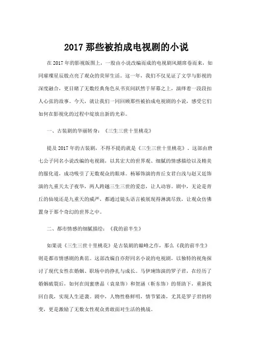 【电视剧】2017那些被拍成电视剧的小说