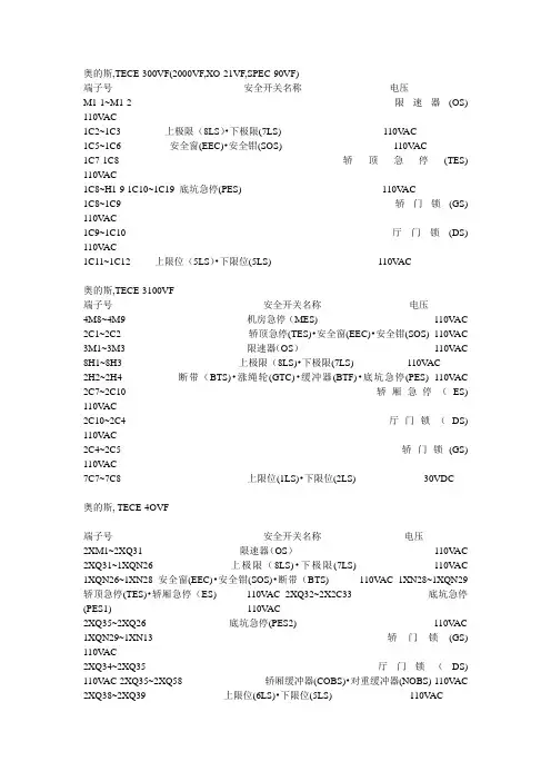OTIS电梯封线一览表,