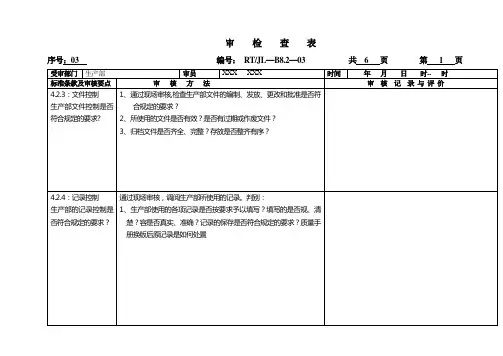 质量保证体系内审检查表