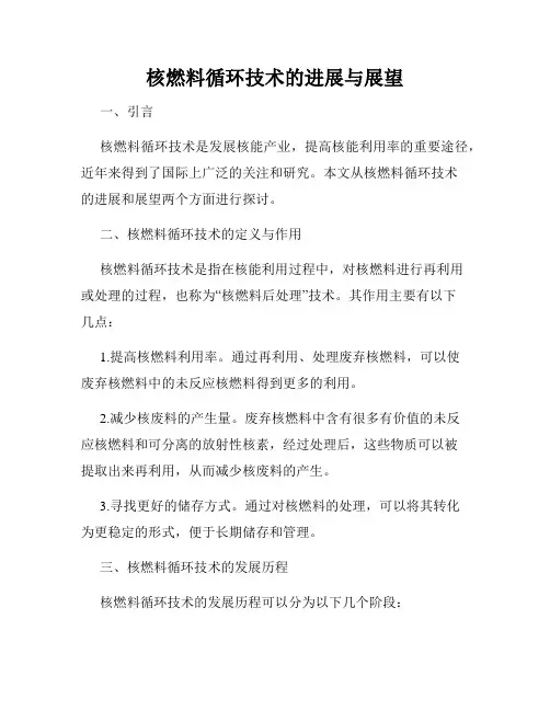 核燃料循环技术的进展与展望