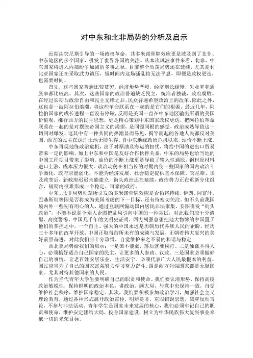 对中东和北非局势的分析及启示