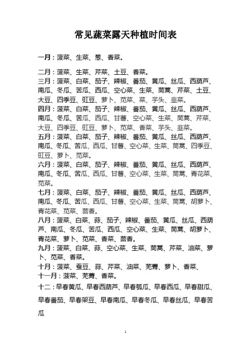 常见蔬菜露天种植时间表