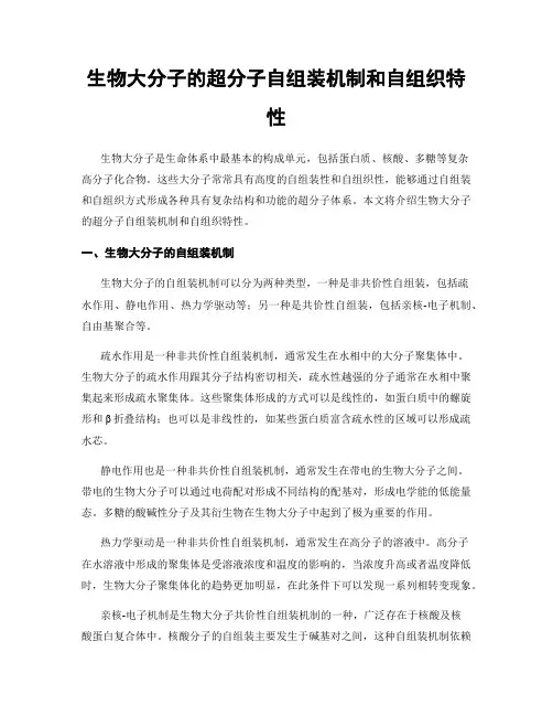 生物大分子的超分子自组装机制和自组织特性