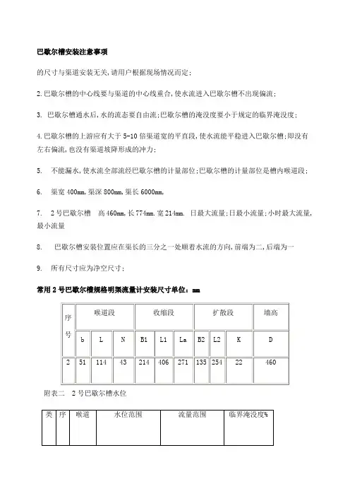 巴歇尔槽槽型和尺寸