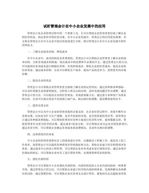 试析管理会计在中小企业发展中的应用
