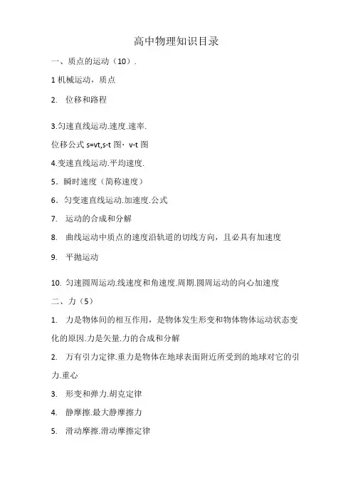 高中物理知识点目录