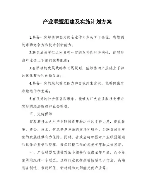 产业联盟组建及实施计划方案