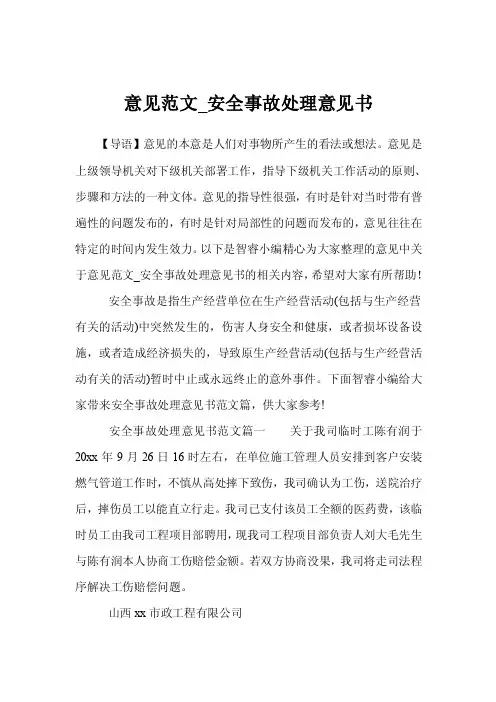 意见范文_安全事故处理意见书