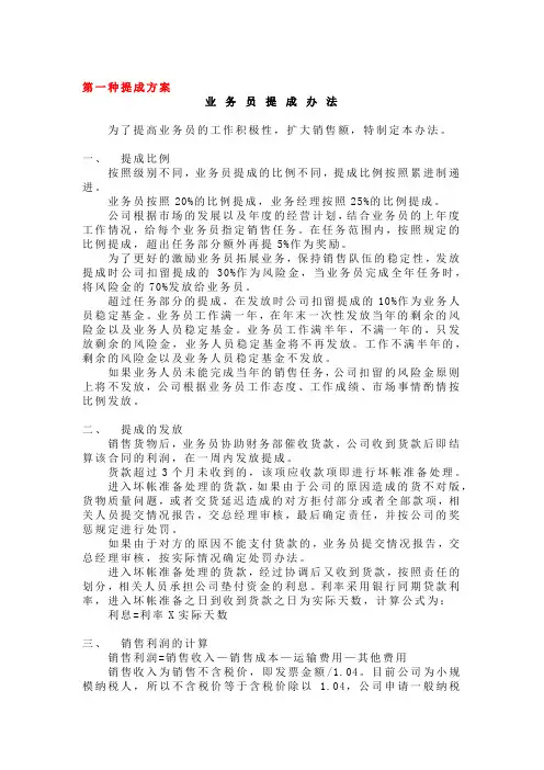 企业营销五种提成方案管理制度