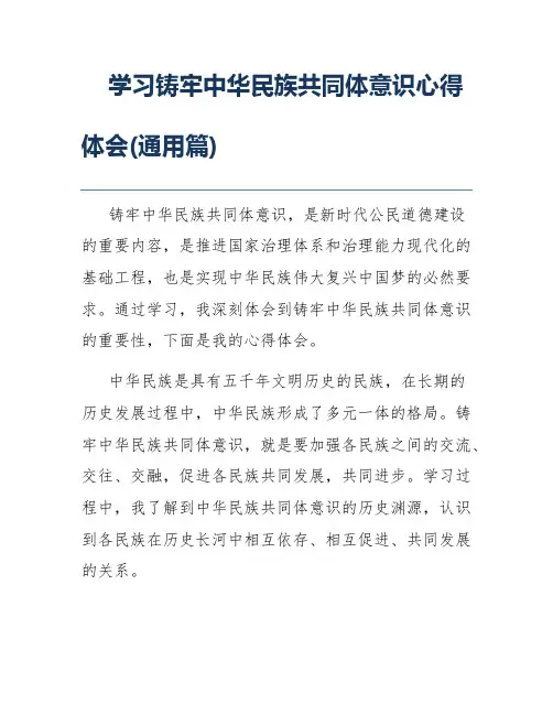 学习铸牢中华民族共同体意识心得体会(通用篇)