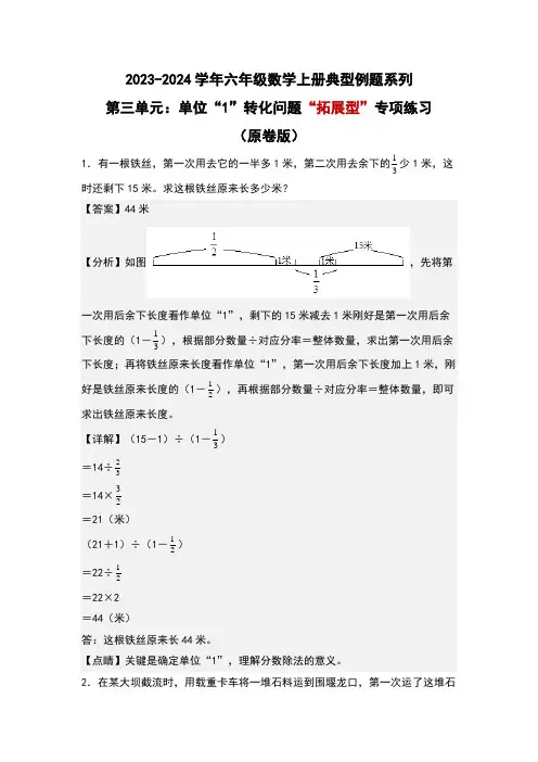 第三单元单位“1”转化问题“拓展型”专项练习(解析版)人教版