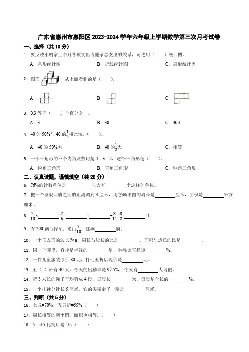 广东省惠州市惠阳区2023-2024学年六年级上学期数学第三次月考试卷