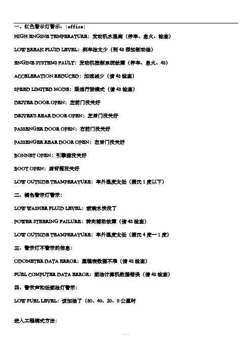 福克斯中英文仪表信息