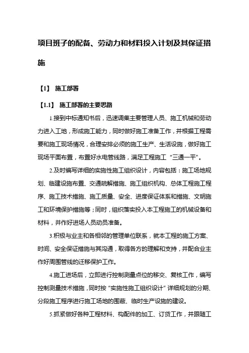 项目班子的配备、劳动力和材料投入计划及其保证措施