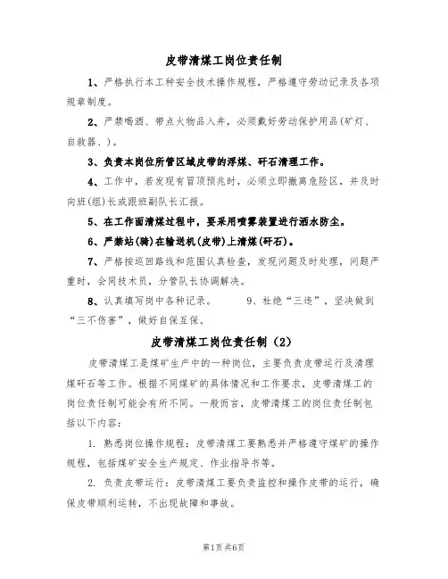 皮带清煤工岗位责任制(5篇)