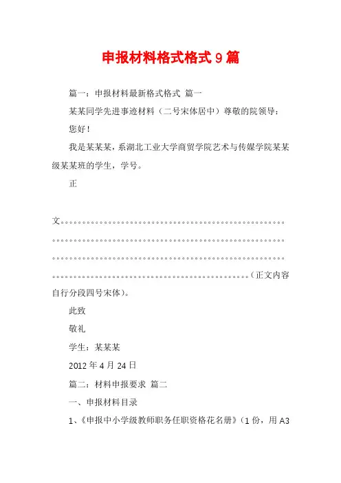 申报材料格式格式9篇
