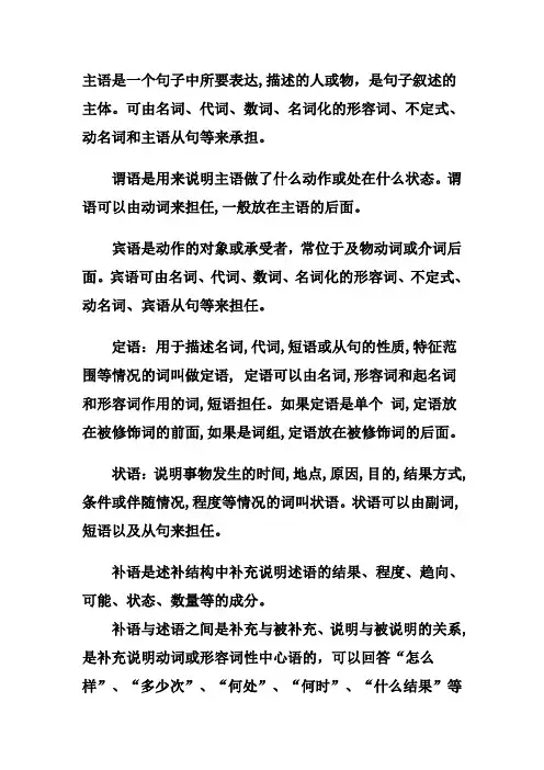 什么是主语、谓语、宾语、宾补、状语、定语