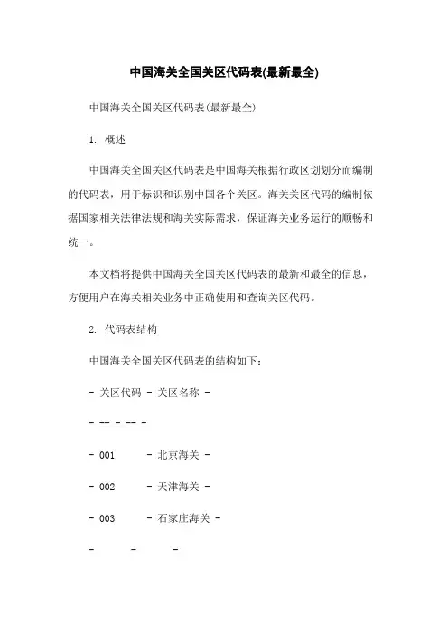 中国海关全国关区代码表(最新最全)