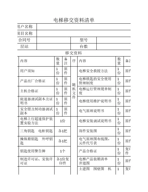 电梯移交资料清单-模板