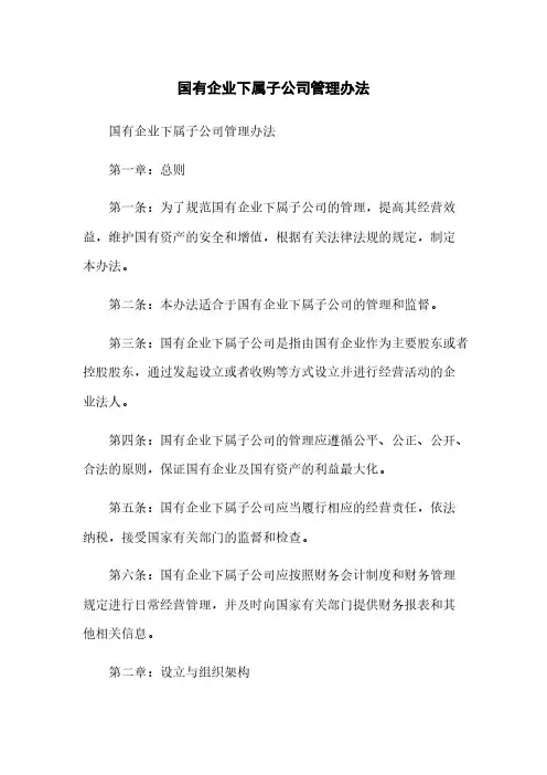 国有企业下属子公司管理办法