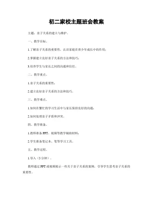 初二家校主题班会教案