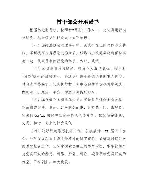 村干部公开承诺书
