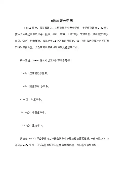 nihss评分范围
