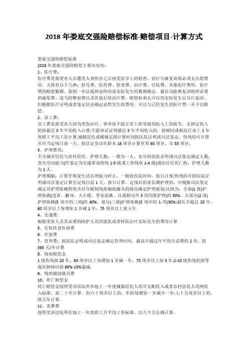 2018年娄底交强险赔偿标准-赔偿项目-计算方式