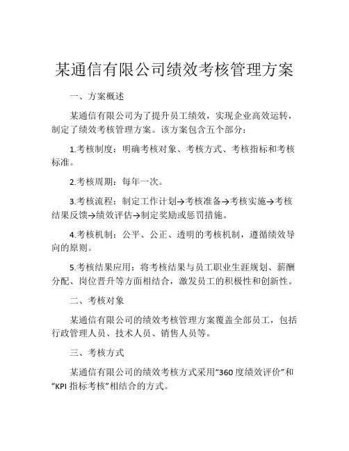 某通信有限公司绩效考核管理方案