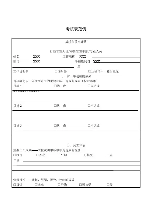 考核表范例