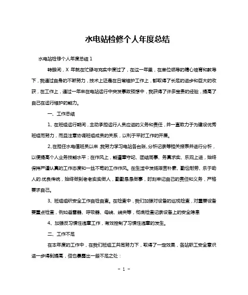 水电站检修个人年度总结