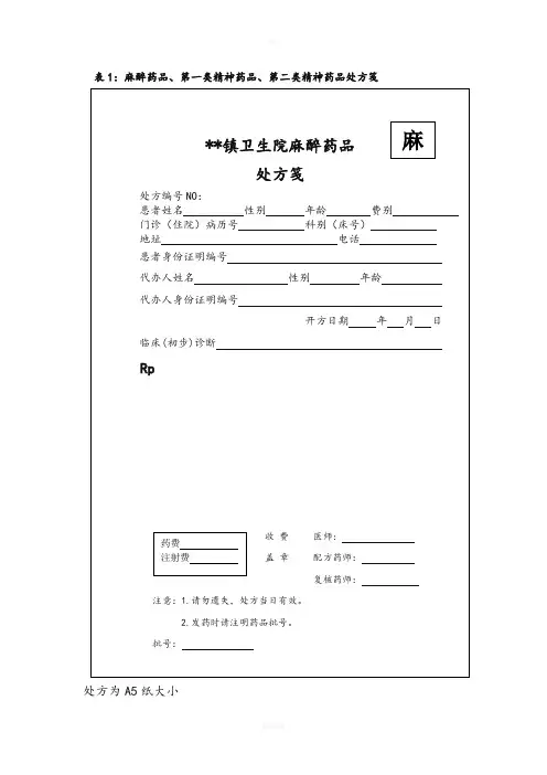 麻醉药品处方笺(参考格式)
