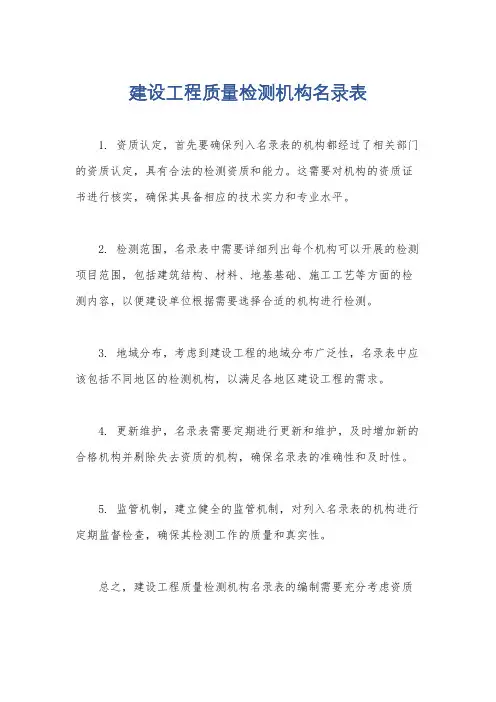 建设工程质量检测机构名录表