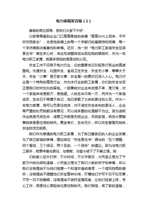 电力家属发言稿（1）