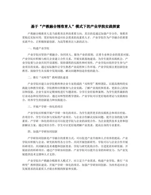 基于“产教融合精准育人”模式下的产业学院实践探索