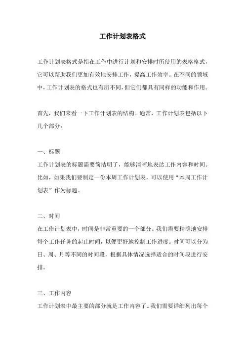 工作计划表格式
