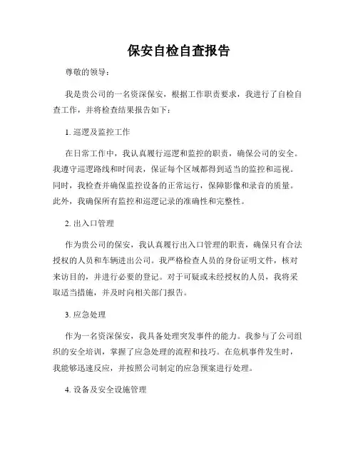保安自检自查报告
