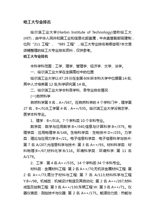 哈工大专业排名