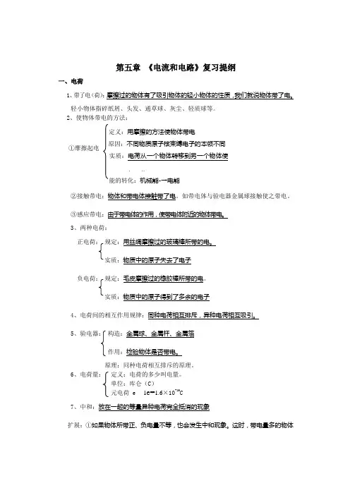 人教版初二物理第五章电路知识点总结