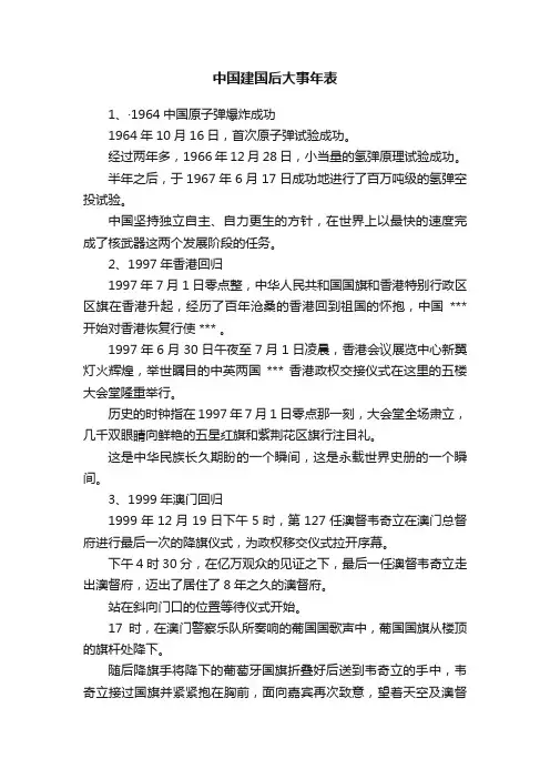 中国建国后大事年表