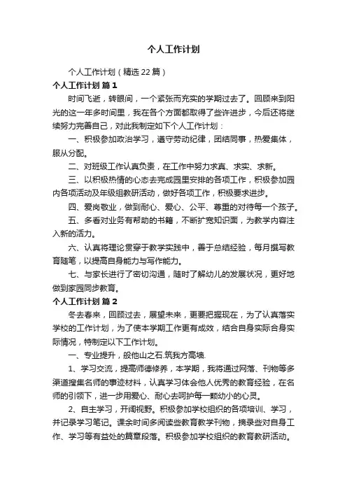 个人工作计划（精选22篇）